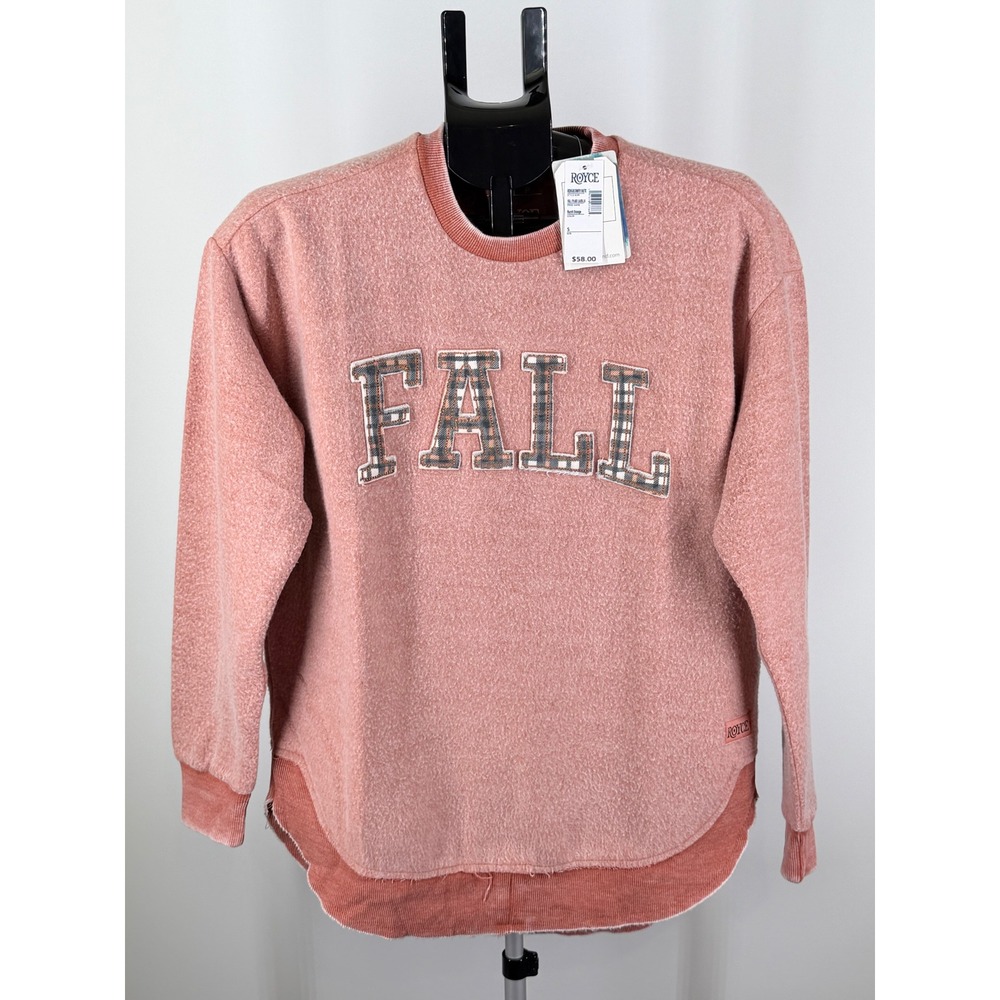 Royce Apparel Womens Fall Plaid Applique Sweatshirt Pink Small NWT